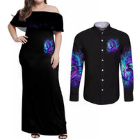 Flame Girl Skull Couples Matching Off Shoulder Maxi Dress and Long Sleeve Button Shirt The Good Girl In Me Got Tired Of The Bullshit - Wonder Print Shop