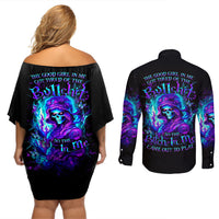 Flame Girl Skull Couples Matching Off Shoulder Short Dress and Long Sleeve Button Shirt The Good Girl In Me Got Tired Of The Bullshit - Wonder Print Shop