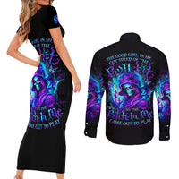 Flame Girl Skull Couples Matching Short Sleeve Bodycon Dress and Long Sleeve Button Shirt The Good Girl In Me Got Tired Of The Bullshit - Wonder Print Shop