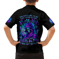 Flame Girl Skull Family Matching Puletasi and Hawaiian Shirt The Good Girl In Me Got Tired Of The Bullshit - Wonder Print Shop