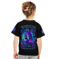 Flame Girl Skull Kid T Shirt The Good Girl In Me Got Tired Of The Bullshit - Wonder Print Shop