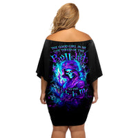 Flame Girl Skull Off Shoulder Short Dress The Good Girl In Me Got Tired Of The Bullshit - Wonder Print Shop