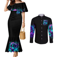 Flame Girl Skull Couples Matching Mermaid Dress and Long Sleeve Button Shirt The Good Girl In Me Got Tired Of The Bullshit