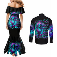 Flame Girl Skull Couples Matching Mermaid Dress and Long Sleeve Button Shirt The Good Girl In Me Got Tired Of The Bullshit