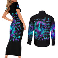 Flame Girl Skull Couples Matching Short Sleeve Bodycon Dress and Long Sleeve Button Shirt The Good Girl In Me Got Tired Of The Bullshit - Wonder Print Shop
