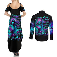 Flame Girl Skull Couples Matching Summer Maxi Dress and Long Sleeve Button Shirt The Good Girl In Me Got Tired Of The Bullshit - Wonder Print Shop