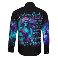 Flame Girl Skull Family Matching Off Shoulder Long Sleeve Dress and Hawaiian Shirt The Good Girl In Me Got Tired Of The Bullshit - Wonder Print Shop