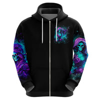 Flame Girl Skull Zip Hoodie The Good Girl In Me Got Tired Of The Bullshit - Wonder Print Shop