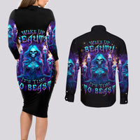 Witch Skull Couples Matching Long Sleeve Bodycon Dress and Long Sleeve Button Shirt Wake Up Beasuty I't Time To Beast - Wonder Print Shop