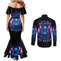 Witch Skull Couples Matching Mermaid Dress and Long Sleeve Button Shirt Wake Up Beasuty I't Time To Beast