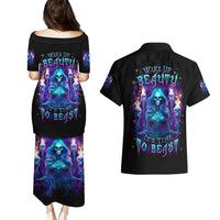 Witch Skull Couples Matching Puletasi and Hawaiian Shirt Wake Up Beasuty I't Time To Beast - Wonder Print Shop