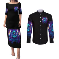 Witch Skull Couples Matching Puletasi and Long Sleeve Button Shirt Wake Up Beasuty I't Time To Beast - Wonder Print Shop