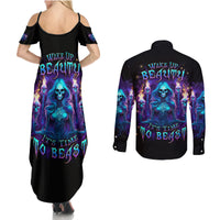 Witch Skull Couples Matching Summer Maxi Dress and Long Sleeve Button Shirt Wake Up Beasuty I't Time To Beast - Wonder Print Shop