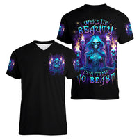 Witch Skull Women V Neck T Shirt Wake Up Beasuty I't Time To Beast - Wonder Print Shop