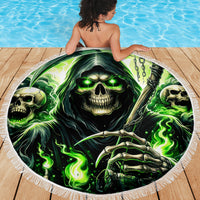 Flame Reaper Skull Beach Blanket I'm Not Anti Social I'm Just Not User Friendly - Wonder Print Shop