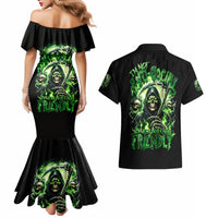 Flame Reaper Skull Couples Matching Mermaid Dress and Hawaiian Shirt I'm Not Anti Social I'm Just Not User Friendly - Wonder Print Shop