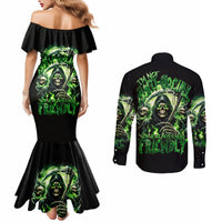 Flame Reaper Skull Couples Matching Mermaid Dress and Long Sleeve Button Shirt I'm Not Anti Social I'm Just Not User Friendly