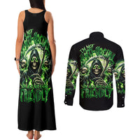 Flame Reaper Skull Couples Matching Tank Maxi Dress and Long Sleeve Button Shirt I'm Not Anti Social I'm Just Not User Friendly - Wonder Print Shop