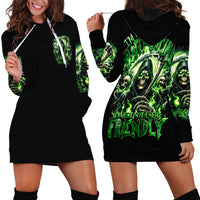 Flame Reaper Skull Hoodie Dress I'm Not Anti Social I'm Just Not User Friendly - Wonder Print Shop