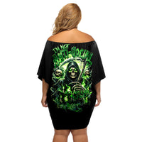 Flame Reaper Skull Off Shoulder Short Dress I'm Not Anti Social I'm Just Not User Friendly - Wonder Print Shop