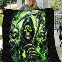 Flame Reaper Skull Quilt I'm Not Anti Social I'm Just Not User Friendly - Wonder Print Shop