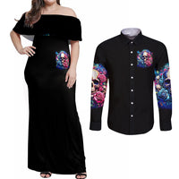 Rose Skull Couples Matching Off Shoulder Maxi Dress and Long Sleeve Button Shirt Assuming I Was Like Most Girls Was Your First Mistake - Wonder Print Shop