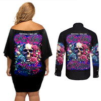 Rose Skull Couples Matching Off Shoulder Short Dress and Long Sleeve Button Shirt Assuming I Was Like Most Girls Was Your First Mistake - Wonder Print Shop