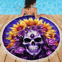 Sunflower Skull Beach Blanket She Is Sunshine Mixed With A Little Hurricane - Wonder Print Shop