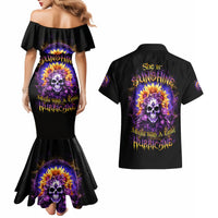 Sunflower Skull Couples Matching Mermaid Dress and Hawaiian Shirt She Is Sunshine Mixed With A Little Hurricane - Wonder Print Shop