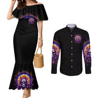 Sunflower Skull Couples Matching Mermaid Dress and Long Sleeve Button Shirt She Is Sunshine Mixed With A Little Hurricane