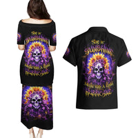 Sunflower Skull Couples Matching Puletasi and Hawaiian Shirt She Is Sunshine Mixed With A Little Hurricane - Wonder Print Shop