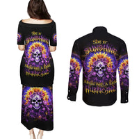 Sunflower Skull Couples Matching Puletasi and Long Sleeve Button Shirt She Is Sunshine Mixed With A Little Hurricane - Wonder Print Shop