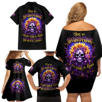 Sunflower Skull Family Matching Off Shoulder Short Dress and Hawaiian Shirt She Is Sunshine Mixed With A Little Hurricane - Wonder Print Shop
