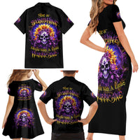 Sunflower Skull Family Matching Short Sleeve Bodycon Dress and Hawaiian Shirt She Is Sunshine Mixed With A Little Hurricane - Wonder Print Shop