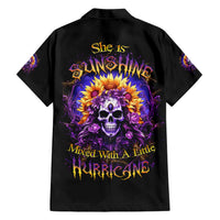 Sunflower Skull Family Matching Short Sleeve Bodycon Dress and Hawaiian Shirt She Is Sunshine Mixed With A Little Hurricane - Wonder Print Shop