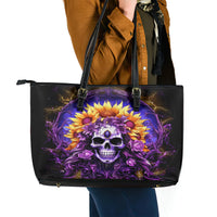 Sunflower Skull Leather Tote Bag She Is Sunshine Mixed With A Little Hurricane - Wonder Print Shop