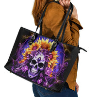 Sunflower Skull Leather Tote Bag She Is Sunshine Mixed With A Little Hurricane - Wonder Print Shop