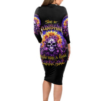 Sunflower Skull Long Sleeve Bodycon Dress She Is Sunshine Mixed With A Little Hurricane - Wonder Print Shop