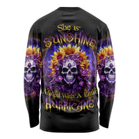 Sunflower Skull Long Sleeve Shirt She Is Sunshine Mixed With A Little Hurricane - Wonder Print Shop