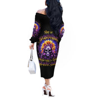 Sunflower Skull Off The Shoulder Long Sleeve Dress She Is Sunshine Mixed With A Little Hurricane - Wonder Print Shop