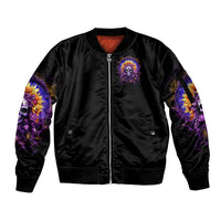 Sunflower Skull Sleeve Zip Bomber Jacket She Is Sunshine Mixed With A Little Hurricane - Wonder Print Shop