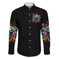 Flame Skull Family Matching Long Sleeve Bodycon Dress and Hawaiian Shirt When I Was Born The Devil Said Ohh Shit Competition - Wonder Print Shop