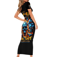 Flame Skull Short Sleeve Bodycon Dress When I Was Born The Devil Said Ohh Shit Competition - Wonder Print Shop