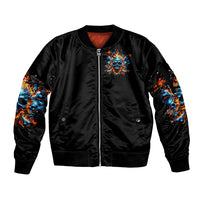 Flame Skull Sleeve Zip Bomber Jacket When I Was Born The Devil Said Ohh Shit Competition - Wonder Print Shop