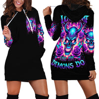 Thunder Skull Hoodie Dress Love Me Like My Demons Do - Wonder Print Shop