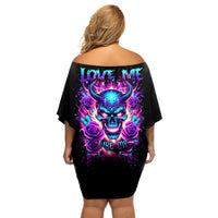 Thunder Skull Off Shoulder Short Dress Love Me Like My Demons Do - Wonder Print Shop
