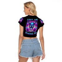 Thunder Skull Raglan Cropped T Shirt Love Me Like My Demons Do - Wonder Print Shop