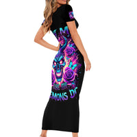 Thunder Skull Short Sleeve Bodycon Dress Love Me Like My Demons Do - Wonder Print Shop