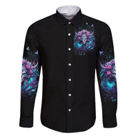 Rose Skull Family Matching Mermaid Dress and Hawaiian Shirt I'm Never Alone My Demons Are With Me 24/7 - Wonder Print Shop