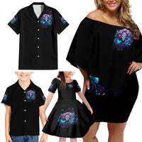 Rose Skull Family Matching Off Shoulder Short Dress and Hawaiian Shirt I'm Never Alone My Demons Are With Me 24/7 - Wonder Print Shop